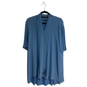 H by‎ Halston Blue Pleated V Neck Tunic Top Women's Size XL